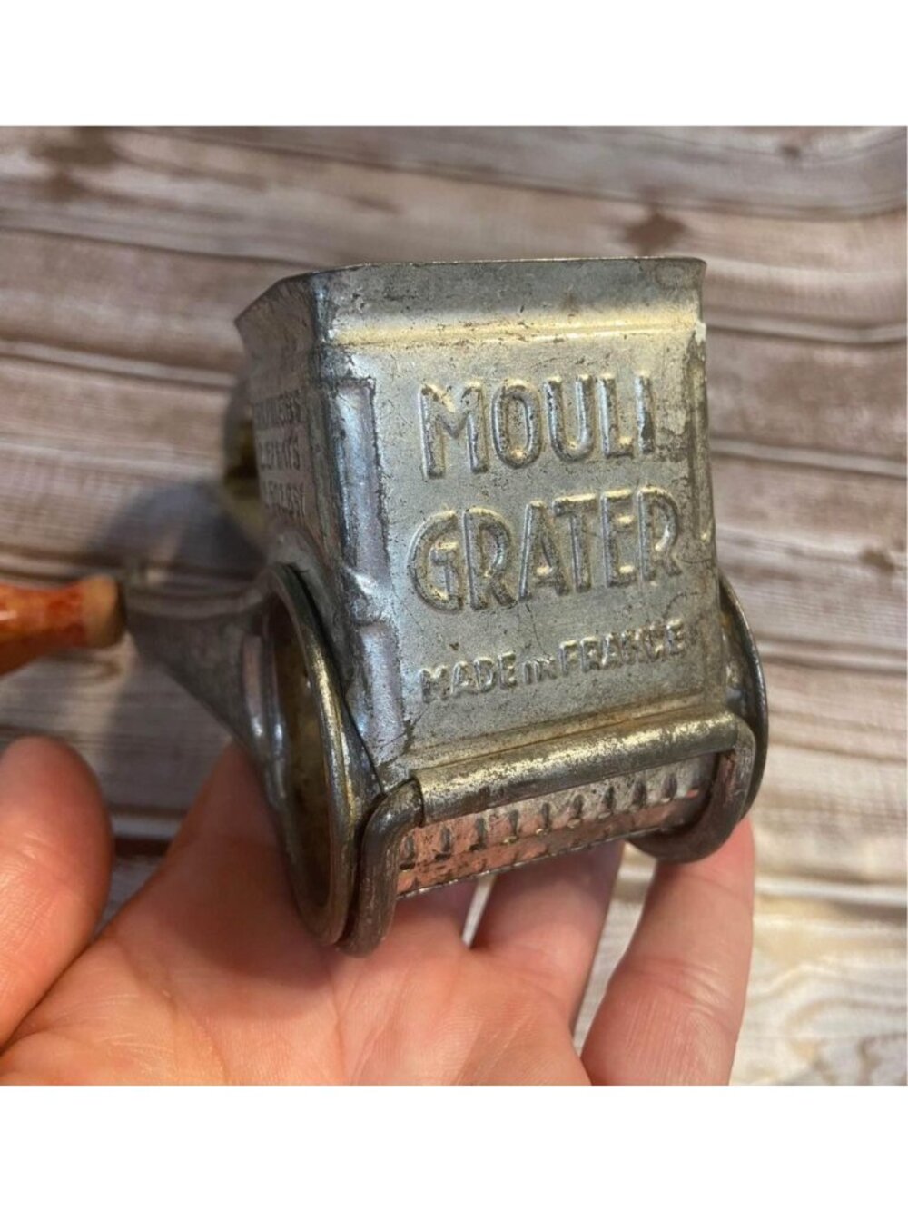 Antique French Metal Cheese Grater Silver Red Wood Handle France - Picture 3 of 7